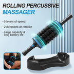 Electric vibrating body roller massager featuring 5 speed levels reversible rotation USB-C charging and storage base⁠