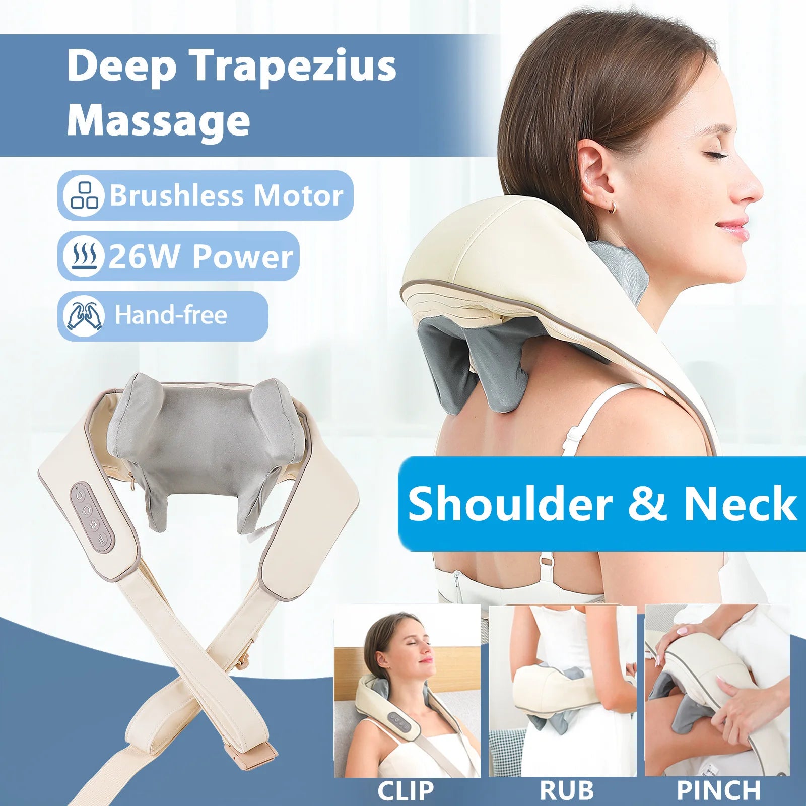 26w brushless motor deep trapezius neck and shoulder kneading massager